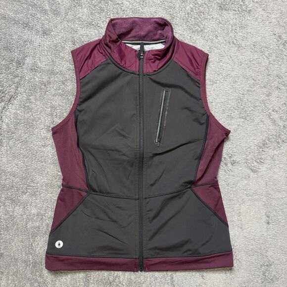 Smartwool Active Fleece Insulated Wind Vest Running Trail Womens M Burgundy Zip - Picture 1 of 8